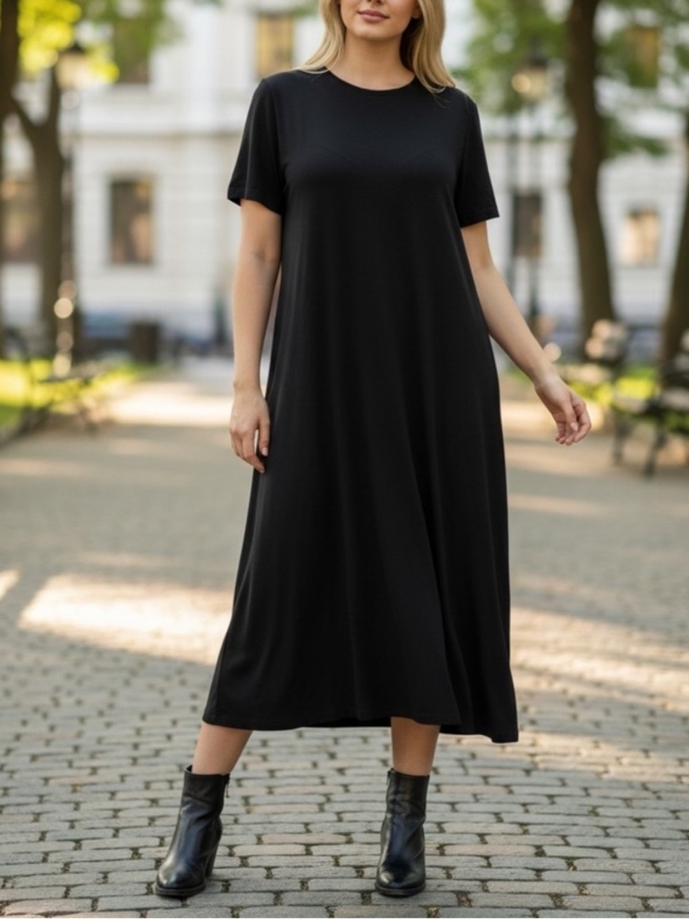 NEW• ZEN BOHEMIAN ALL BLACK MIDI COTTON COMFY DRESS• 3X